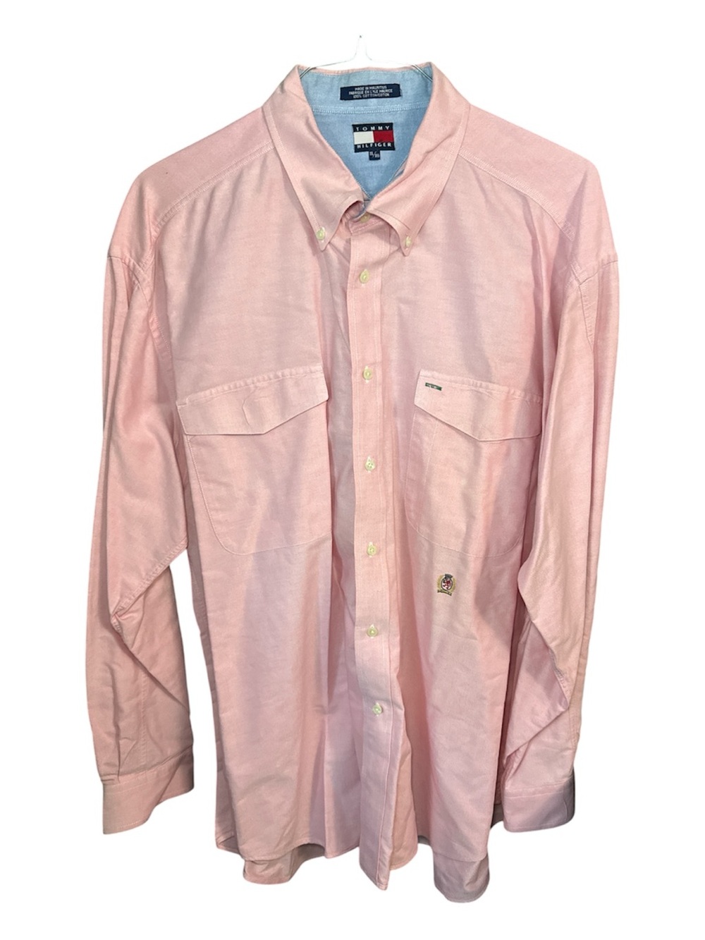 Vintage Tommy Hilfiger Mens Pink Long-Sleeve Button Up Dress Shirt XL